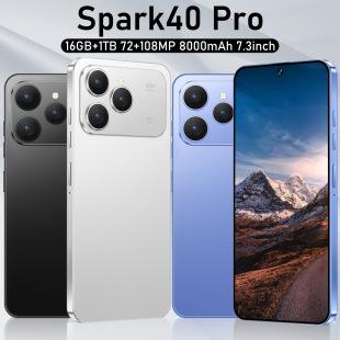 New Spark 40 Pro Perforated 7.3-Inch Large Screen Android 14 Popular Foreign Trade Model in Stock 5g Cross-Border Smartphone