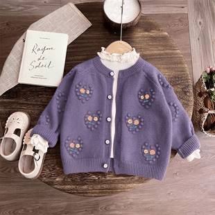 New Style Girls' Knitted Cardigan Children's Autumn Sweater Coat Baby Spring and Autumn Stylish Embroidered Top