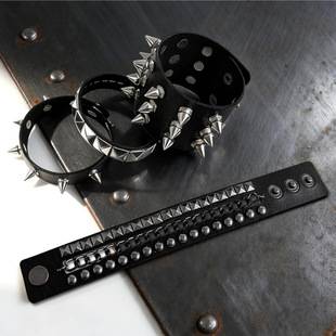 European and American Cross-Border New Punk Style Pointed Rivet Exaggerated Bracelet Non-Mainstream Multi-Layer Men's Leather Wrist Strap Bracelet