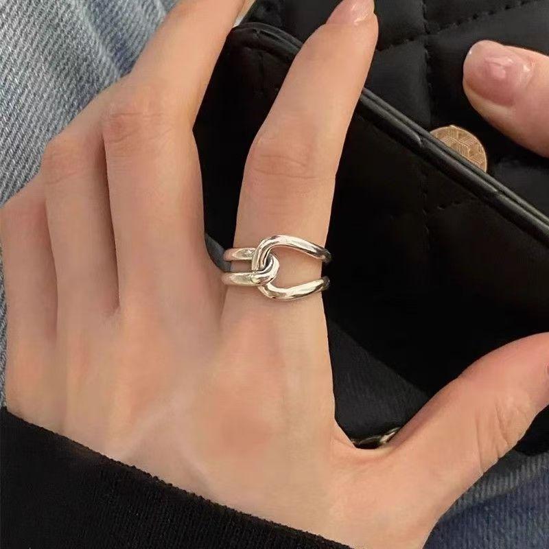 Minimalist Double-layer Interlaced Metallic Ring Ring for Women Niche Design Sense Exquisite Open Finger Ring Ins Cold Style