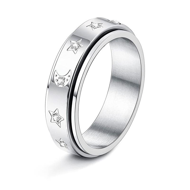 Xinghe Amazon Cross-border Explosions Xingxing Moon Titanium Steel Brick Turning Ring European and American Couples Pair Ring Wholesale