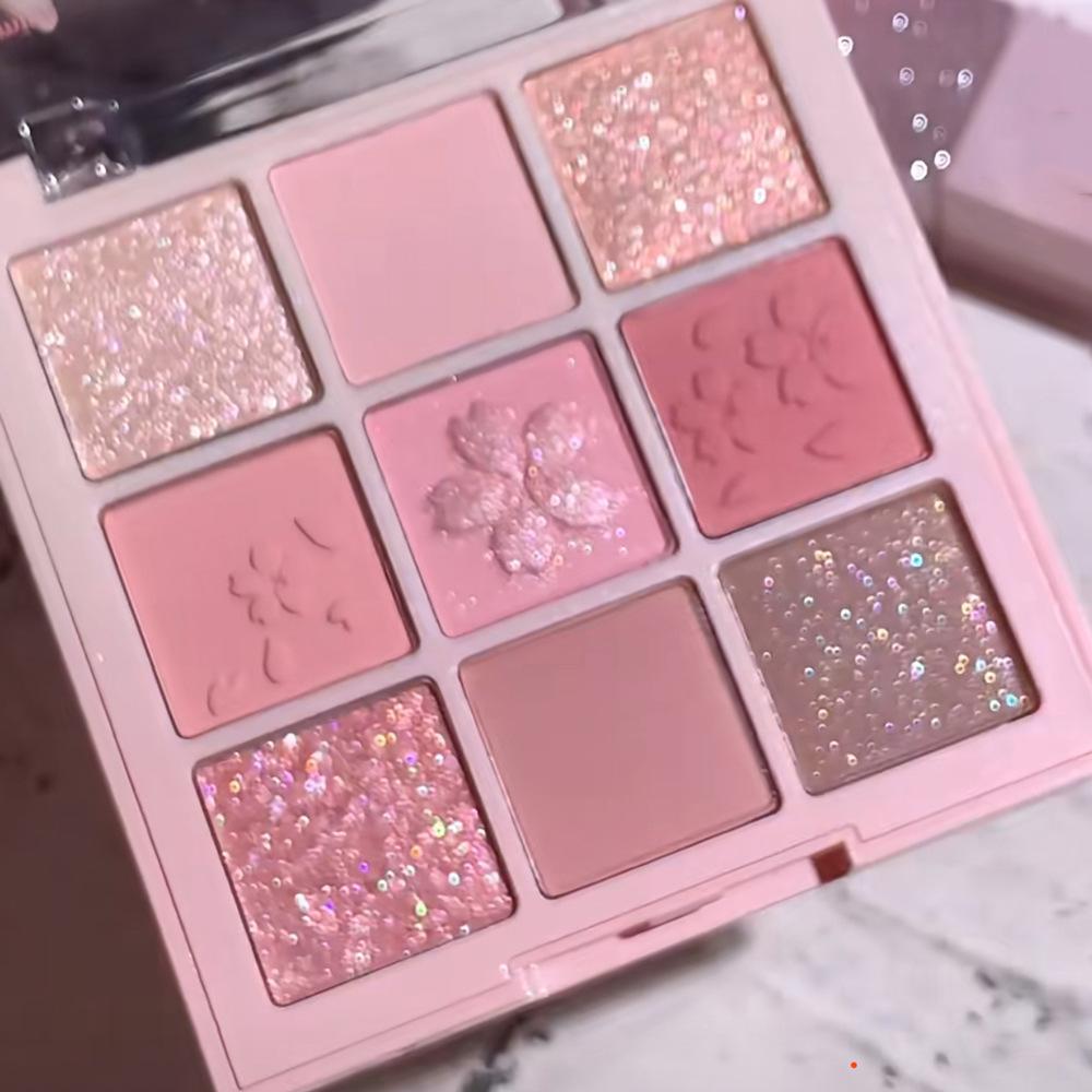 Capel Cherry Blossom Nine-color Eyeshadow Plate Pearlescent Flash Highlight Repairable One-piece Plate Pure Pink Korean Eye Shadow