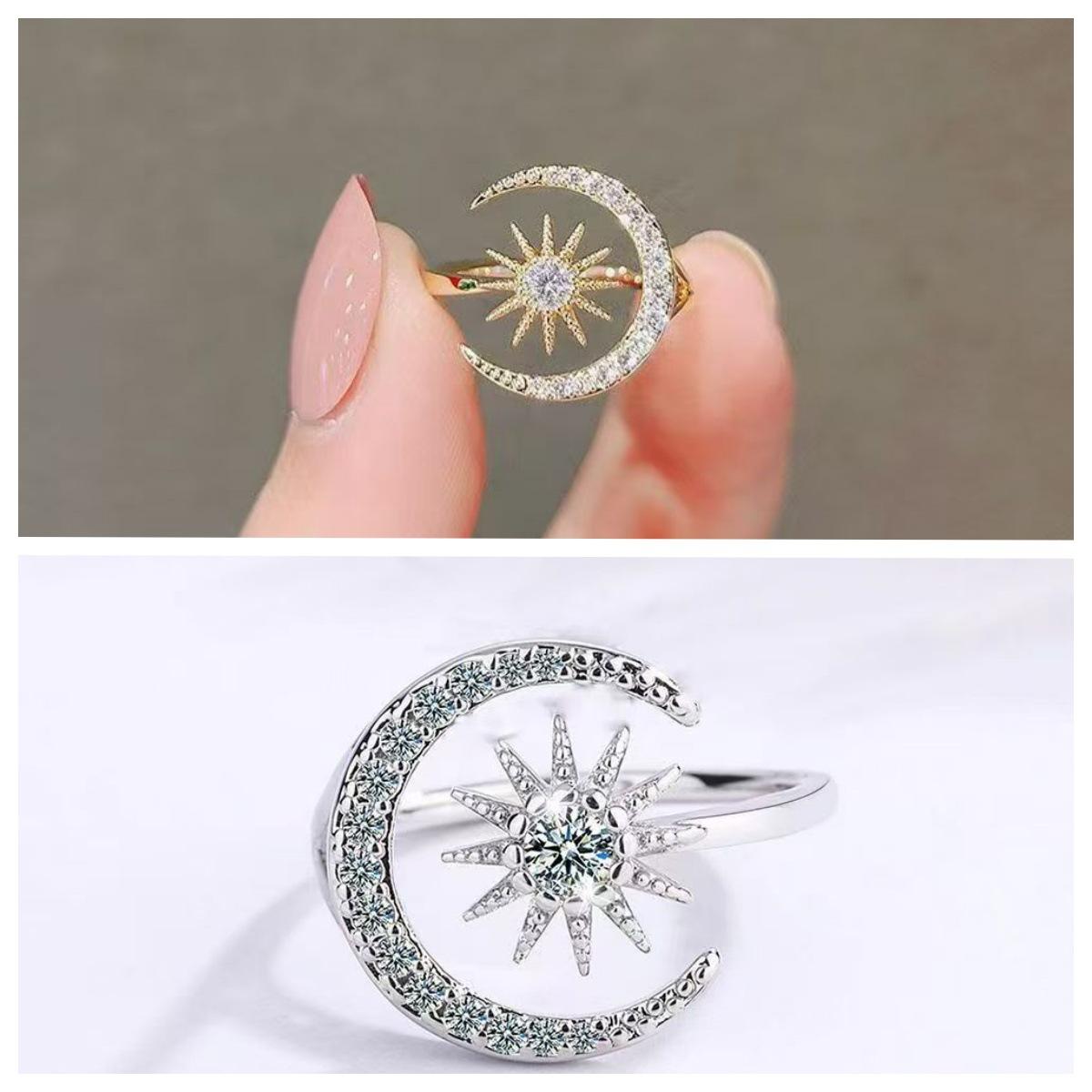 Ring for Women Korean Style Fresh Diamond Moon Open Ring Fashion Single Ring Ring, Ring
