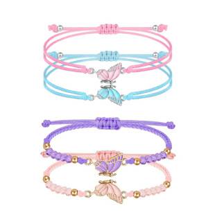 Butterfly Bracelet Girlfriend Friendship Gift suit Woven Adjustable Color Woven Butterfly Diamond Bead Bracelet