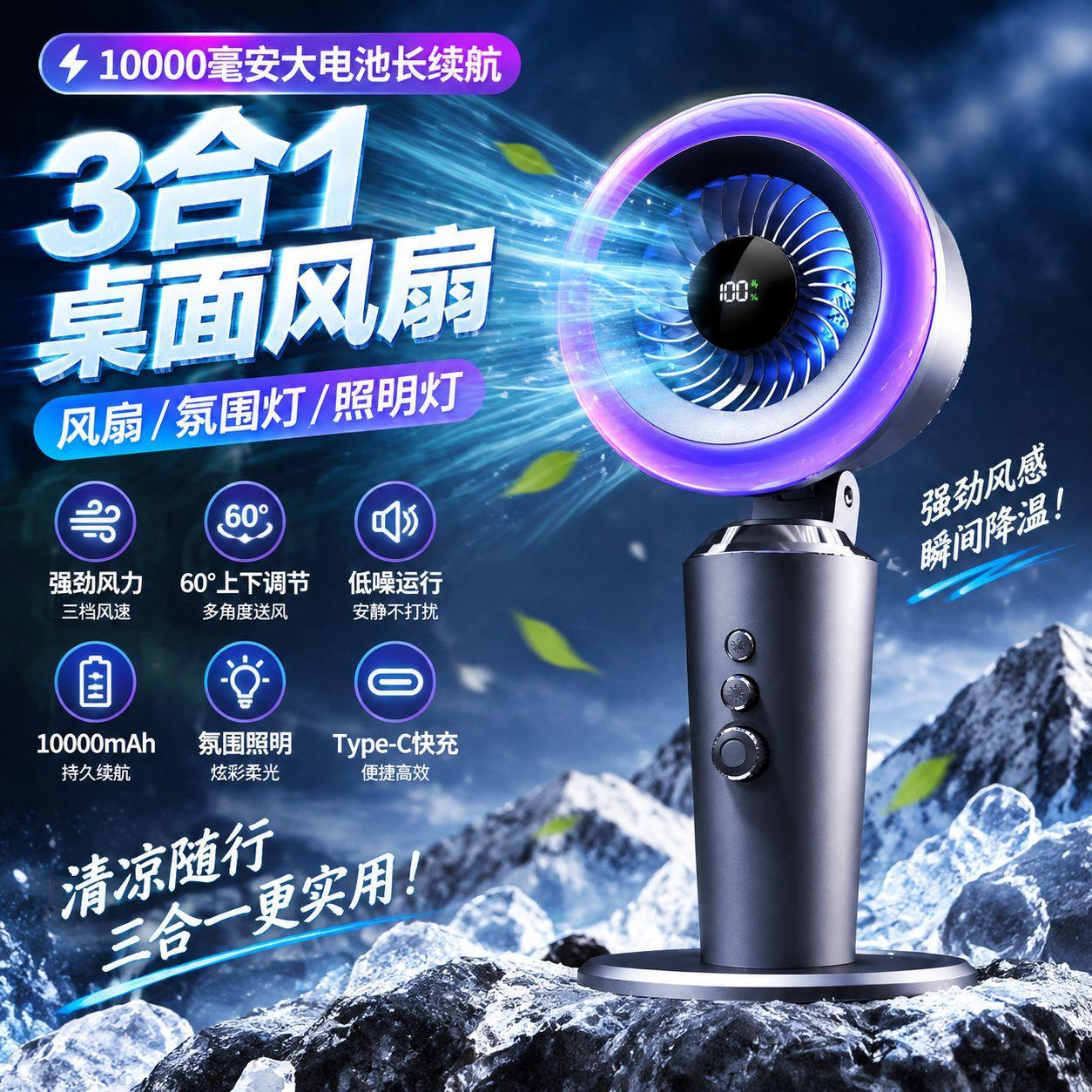 Desktop Fan Air Circulation Fan, Oscillating Tabletop USB Charging Fan with Long Battery Life and Stepless Adjustment for Gaming Desks