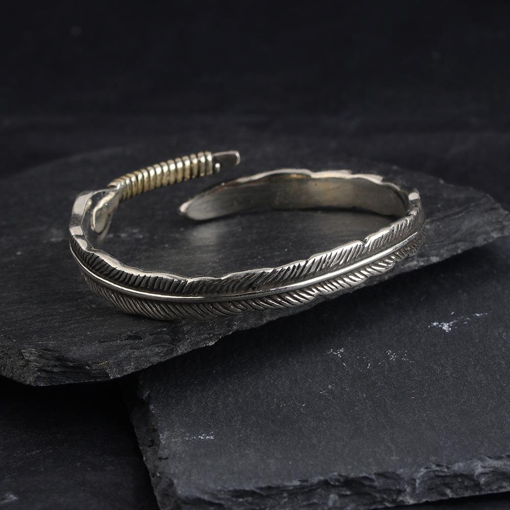 Retro Gold Tail Feather Bracelet Men's Trendyy Stylish Solid Bracelet Men's Hand Jewelry Imitation Thai Silver Feather Bracelet