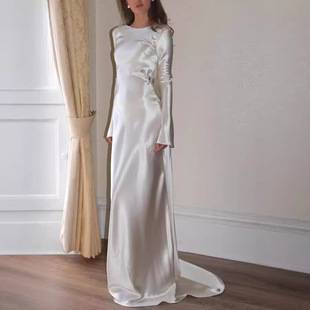 Independent Station Cross-border European and American Women's Sexy Dress Slim Fit dress Backless Solid Color Crewneck Dress Fishtail 8086