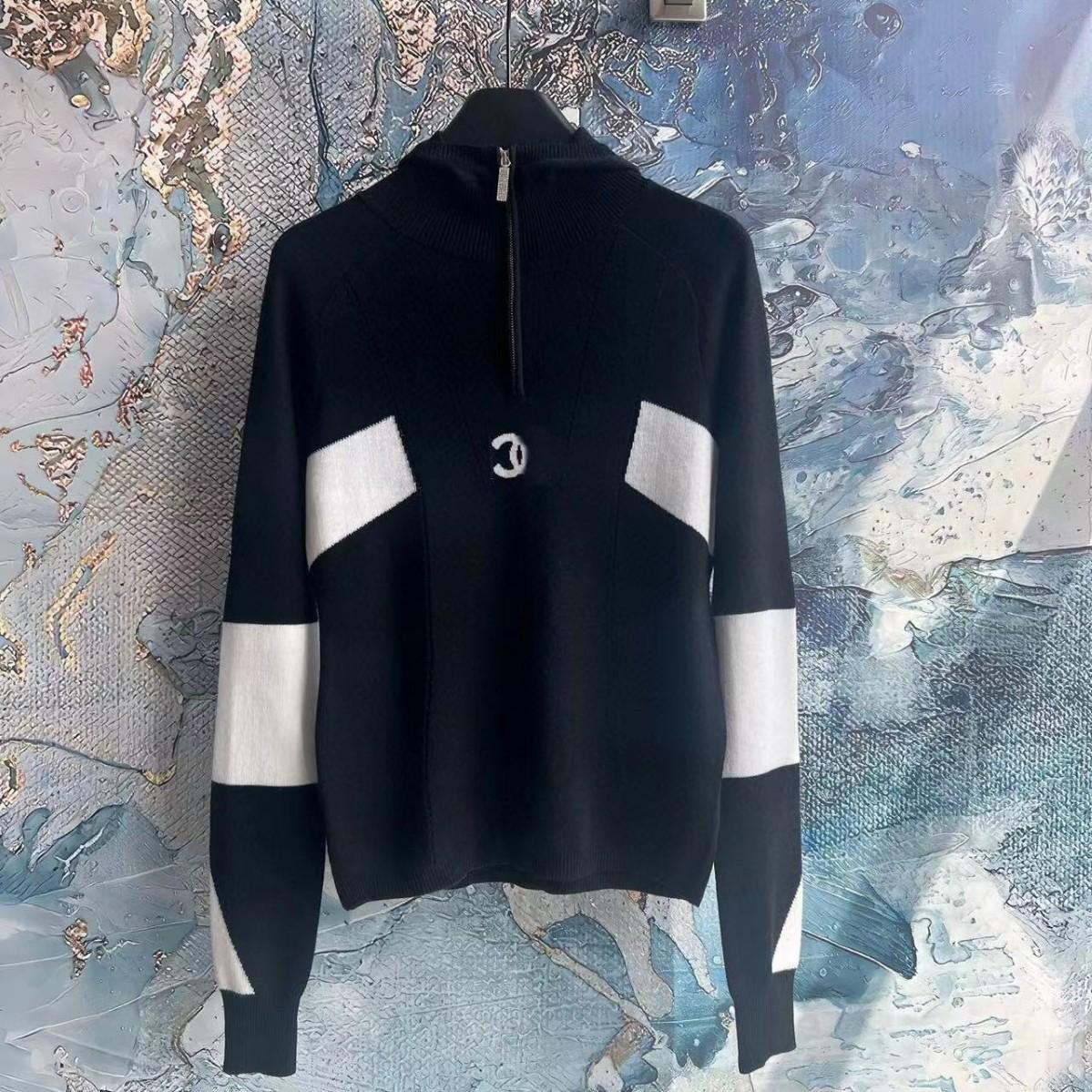 Autumn and Winter New Style Knitted Cashmere Sweater Half-Zip Hooded Pullover Casual Fragrant Top Women's Long-Sleeved Contrast Sweater