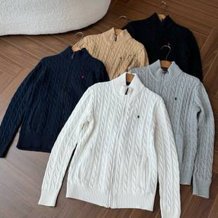 High-quality Ralph Lauren men's autumn and winter zip-up knit sweater with cable knit embroidery cardigan