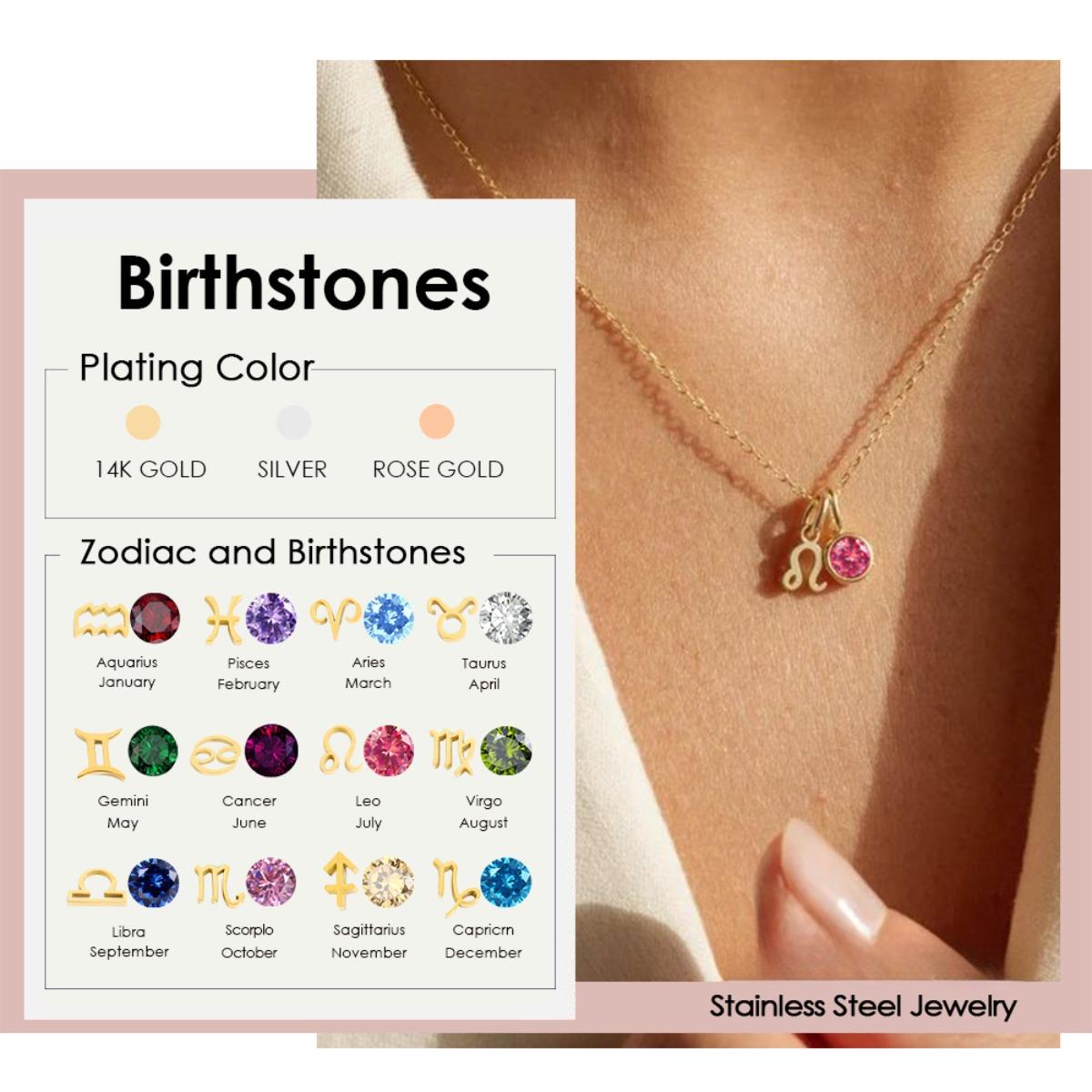 Cross-Border Jewelry Wholesale Birthstone Twelve Constellations Women's Electroplated Necklace Stainless Steel Necklace European and American 18K Gold Pendant