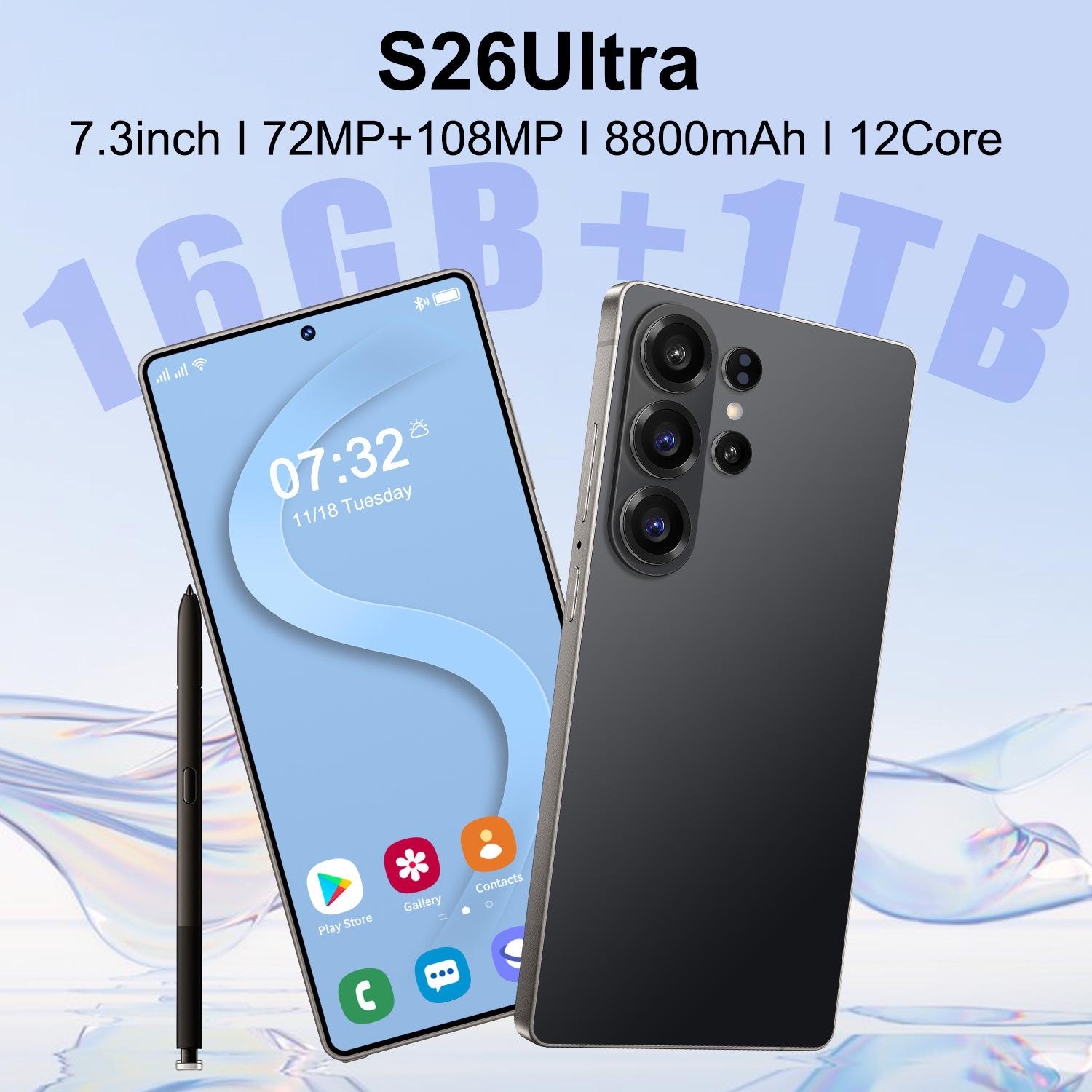 The New Smart Cross-Border Mobile Phone S26Ultra Comes with a Built-In Pen, Supports All Network Connections, and Can Be Used for Dropshipping and Wholesale