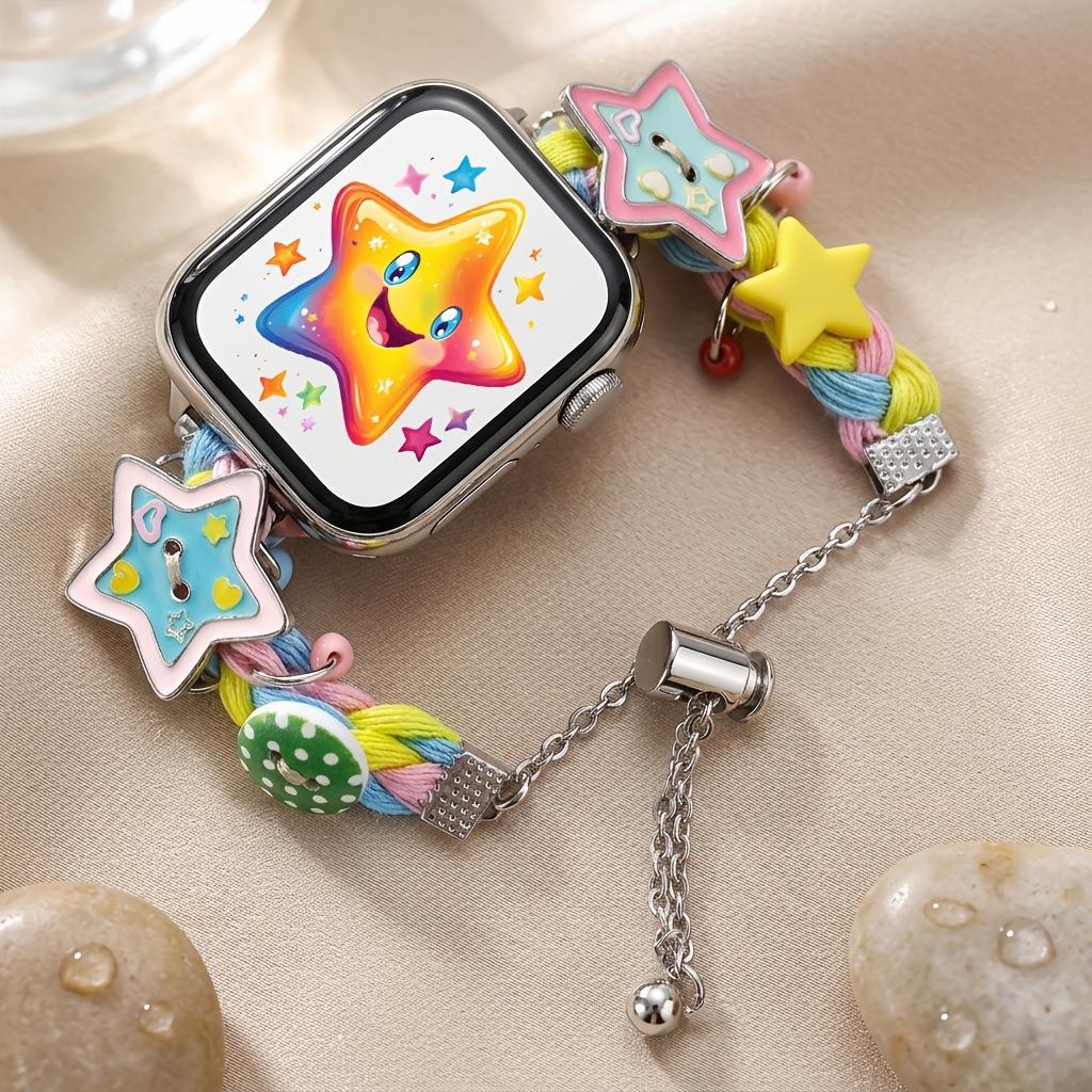 Cross-border fashion dopamine rainbow star smart watch strap suitable for Apple Watch 38-49mm dial