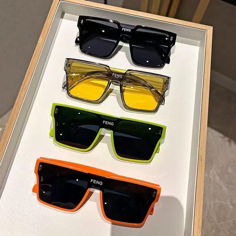Sunglasses Men's Trendy Punk Street Photographic Vintage Square Yellow Anti-UV Big Face Slimming Driving Sunglasses for Women