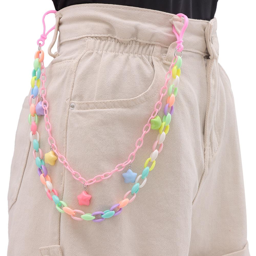 Fashion color acrylic star pants chain women's cute candy color waist chain personality versatile creative accessories