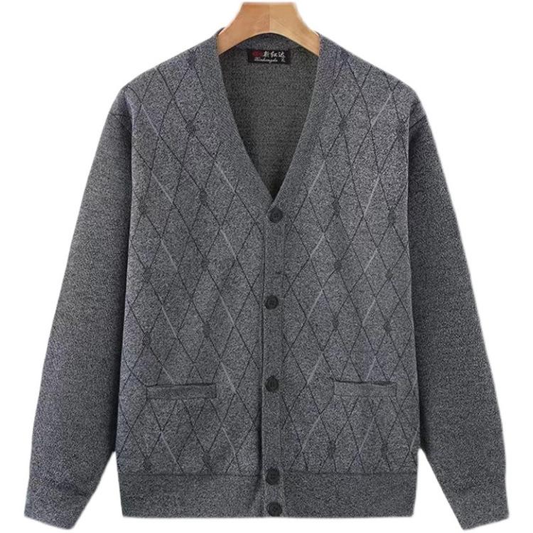 A generation of hair middle-aged and elderly cardigan sweater coat men's spring and autumn V-neck sweater jacquard dad cardigan