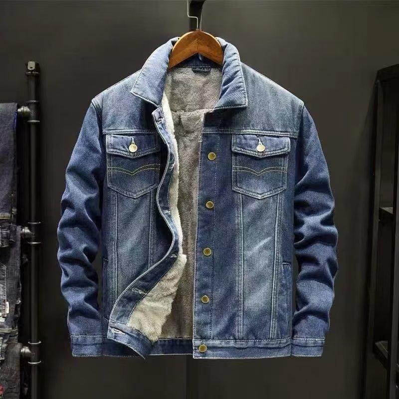 fleece-lined Thickened Denim Jacket Men's Autumn and Winter New Arrival Lambskin Men's Casual Jacket Warm Cotton Jacket