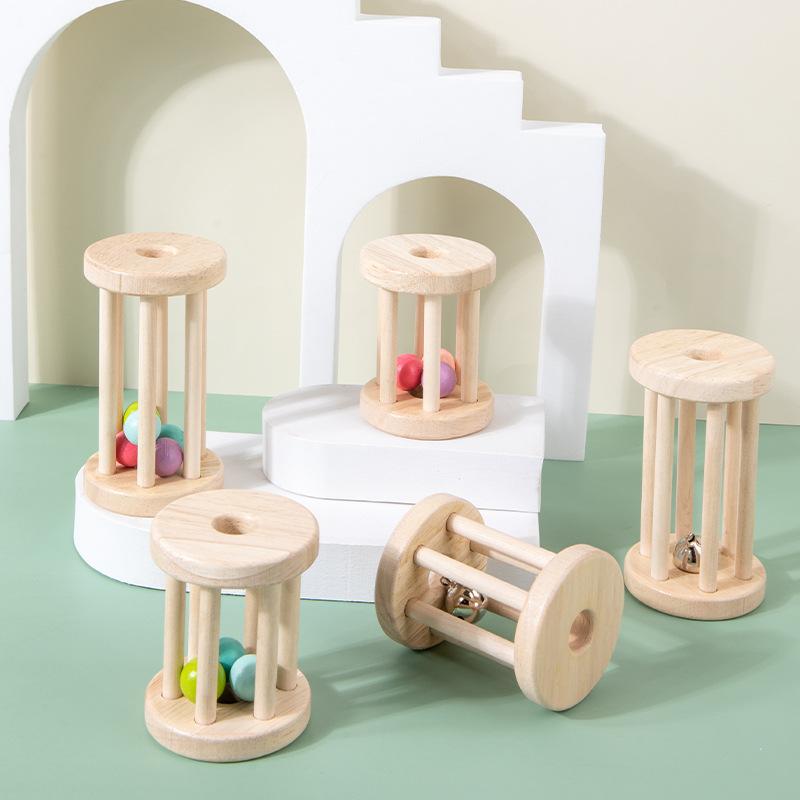 Cross-Border Montessori Children's Hand Bell for 0-3 Year Old Infants and Toddlers, Early Education Wooden Bed Bell, Chewable Montessori Early Education