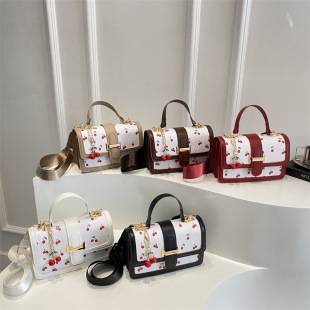 2025 New Cute Cherry Print Crossbody Bag, Simple Patchwork Handbag, Fresh Color-Blocking Stylish Shoulder Bag
