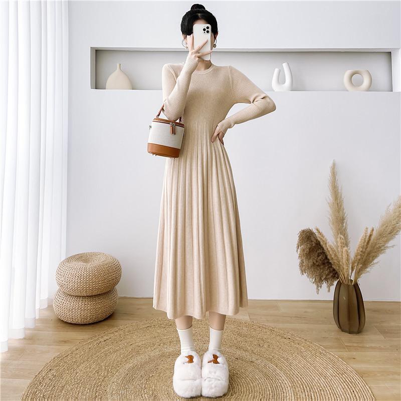 Women's Autumn and Winter New Style Slim-Fitting Knitted Dress with Coat, Slim Mid-Length Bottoming Sweater Dress for Women