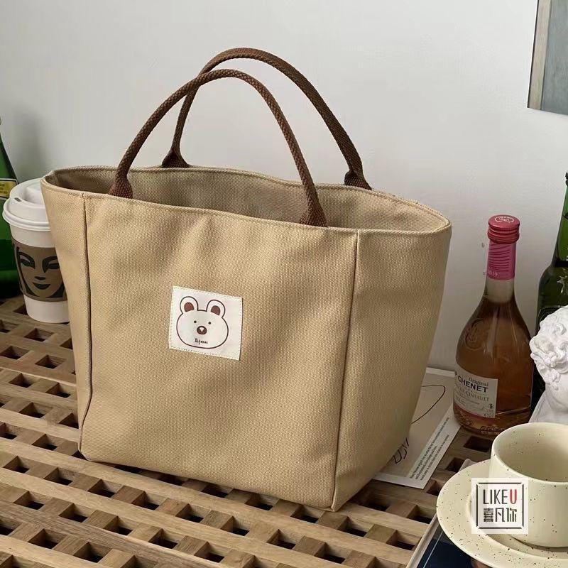 2022 original homemade Japanese bucket-type tote canvas bag simple all-match artistic portable lunch box bag for women