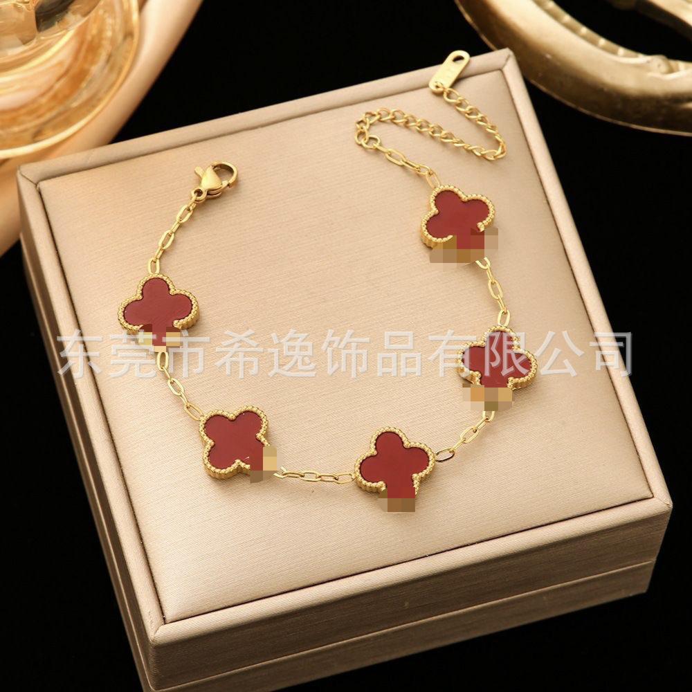 Cross-Border Popular 13mm Clover Bracelet 18K Titanium Steel Non-Fading Clover Fashion Versatile Jewelry Wholesale