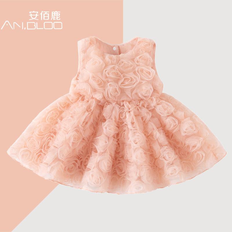 Anbaolu Summer Princess Dress Baby 100 Days Birthday Dress Cute Vest Rose Dress in Stock