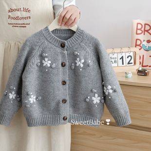 Girls' Sweater 2026 Autumn New Style Baby Girl Cardigan Coat Spring and Autumn Children's Knitted Sweater Floral Stylish Top