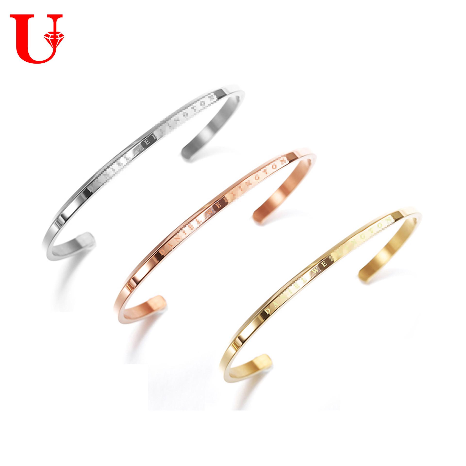 Dw Same Style Simple Titanium Steel Bracelet C-Shaped Open Bevel Bracelet Bracelet Source Factory Wholesale Live Supply