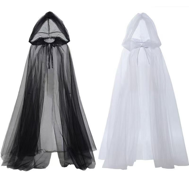 European and American Style Hooded Dark Gothic Halloween Long Mesh Cape Witch Costume Halloween Role-Playing