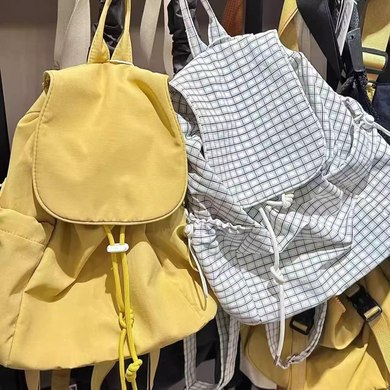 Japanese Style Casual Literary Canvas Backpack Ins Fashion Drawstring Pleated School Bag Popular Nylon Large Capacity Backpack