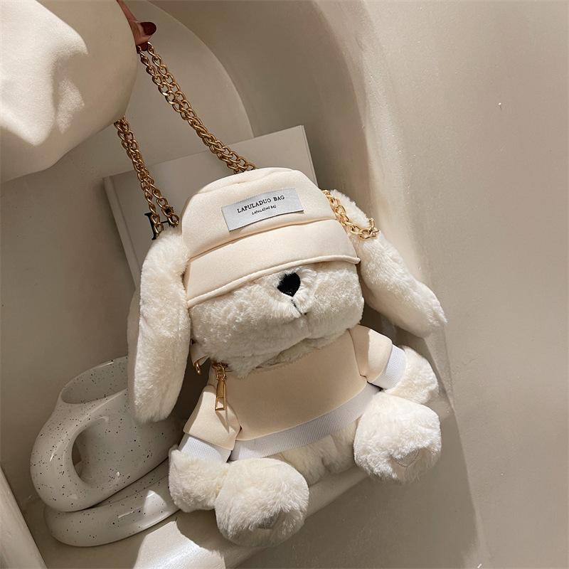 2023 New Autumn and Winter Cute Costume Dead Long Ears Rabbit Blindfold Rabbit Rex Rabbit Stuffed Rabbit Single Shoulder Messenger Bag