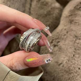 European and American Style Luxury Silver Micro-Inlaid Ring Versatile Retro Personality Women's Index Finger Exquisite Adjustable Ring