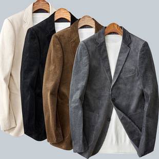 Corduroy Blazer Men's Spring and Autum New Stripesd Retro Business Slim Handsome Casual Suit Mengwei