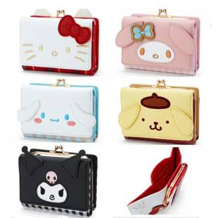 Cinnamon Dog Kuromi Wallet Leather Clip Buckle Melody Card Holder Wallet Short Cartoon Student Japanese Style Pu