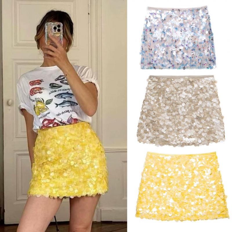 Za Aliexpress Cross-Border Foreign Trade European and American Style Popular Women's Short Dress with Sequins A-Line Design
