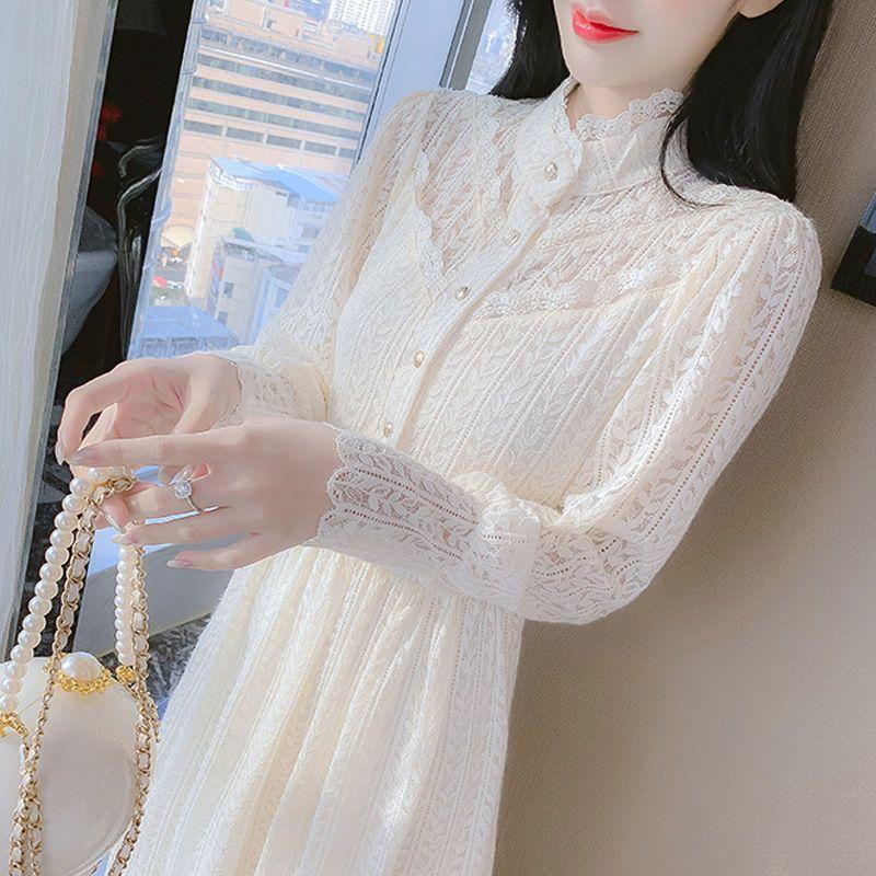 Sweet and Innocent Princess Dress, Gentle French-Style Long Dress for Women, Autumn and Winter Lace with Fleece, First Love Chic Dress