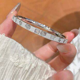 Sweet and cute KT cat frosted bracelet for women, solid closed bangle, a birthday gift for girlfriend, best friend, or sister