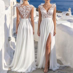 2026 European and American Foreign Trade Cross-Border New Wedding Dresses Amazon Wish Sexy Lace Slit Evening Dress Wholesale