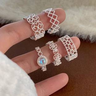 S925 Sterling Silver Small Fresh Lace Ring for Women, Light Luxury Niche High-End Versatile Stackable Index Finger Ring New Hand Accessory