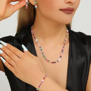 European and American Hot-Selling Bridal Neck Zircon Necklace Zircon Necklace Bracelet Three-Piece Set Zircon Jewelry Set Wholesale