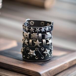 Cool Girl Punk Pu Leather Studded Bracelet, Personalized Skull Street Dance Accessory, Hip-Hop Wristband, Wide Bracelet, Trendy Men's Handmade